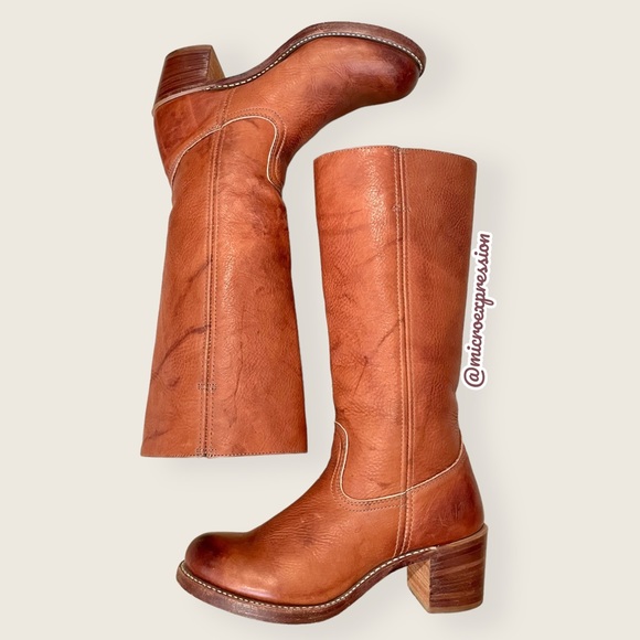 Frye Campus 14L Saddle Cognac Leather Vintage Equestrian Square Toe Cowboy Boots - Picture 16 of 16